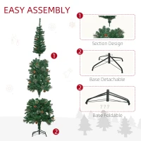HOMCOM 6.5 Foot Pencil Artificial Christmas Tree, Slim Pine Needles Xmas Tree with Realistic Branches, Pine Cones, Metal Base, Green(m-8)