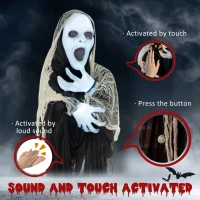 Outsunny 60" Outdoor Halloween Decorations Hanging Ghost Stretching Out Arms Animated Prop with Sound and Motion Activated Light Up Hands, Spooky Scream(m-6)