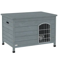 PawHut 31.5"L Wooden Decorative Dog Cage Kennel Wire Door with Lock, Openable Top Removable Bottom, Dark Gray(m-11)