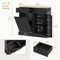 HOMCOM 10 Gallon Hidden Garbage Bin Cabinet, Tilt Out Trash Cabinet w/ 2 Drawers, Freestanding Kitchen Island, Black(m-3)