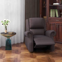 HOMCOM Swivel Recliner Chair, Reclining Sofa, PU Leather Rocker with Thick Padded Back and Seat for Living Room, Brown(m-1)
