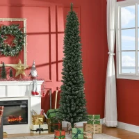 HOMCOM 7.5FT Artificial Snow Dipped Christmas Tree Xmas Pencil Tree Holiday Home Indoor Decoration with Foldable Black Stand, Green(m-9)