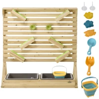 Outsunny 18 Pcs Kids Running Water and Sand Playset Outdoor with Sinks, Wooden Sensory Toys with Colorful Accessories, Gift for Boys and Girls, Aged 3-7 Years Old(m-11)
