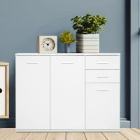 HOMCOM High Gloss Sideboard with 2 Drawers and 3 Doors, Buffet Cabinet with Adjustable Shelf, Coffee Bar Cabinet with Storage, White(m-8)