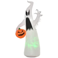 HOMCOM 5.9' Halloween LED Yard Decor Ghost with Pumpkin, Blow Up Inflatable Outdoor Decoration for Garden, Waterproof, Green(m-11)