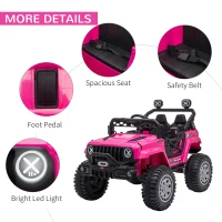 Aosom 12V Kids Ride on Car with Remote Control, Battery-Operated Ride on Toy with Spring Suspension, Led Lights, Music, Horn, 3 Speeds, USB, MP3, Pink(m-7)