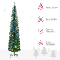 HOMCOM 7.5' Artificial Pencil Christmas Trees Holiday Decoration with Colourful LED Lights, Steel Base, Skinny Shape(m-4)