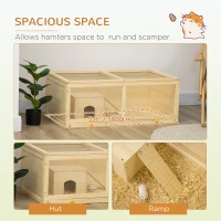 PawHut Small Animals Kit Hutch w/ Sliding Tray, Exercise Play House for Dwarf Hamsters, Gerbils, Chinchillas, Natural Wood(m-9)