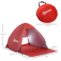 Outsunny Pop Up Beach Tent Portable Sun Shelter UV Protection Outdoor Patio with Carry Case & Stakes Red(m-3)