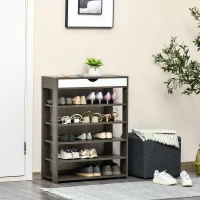 HOMCOM Shoe Rack, Free Standing Shoe Cabinet with Drawer and 5-tier Storage Shelf, Shoe Storage Organizer for Entryway, Grey(m-1)