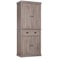 HOMCOM 72.5" Kitchen Pantry Cabinet, Freestanding Storage Cabinet with 4 Doors, Drawer and 3 Adjustable Shelves, Brown(m-11)