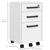 HOMCOM Lockable Vertical File Cabinet with Lock, 3 Drawer Filing Cabinet with Hanging Bars for Letter and A4 Size, White(m-3)