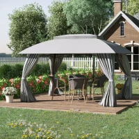 Outsunny 10' x 13' Outdoor Gazebo Patio Gazebo Canopy, Double Vented Roof, Steel Frame, Curtain Sidewalls, Sun Shade Shelter for Garden, Lawn, Backyard, Deck, Gray(m-2)