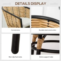 Outsunny 3 Piece Patio Set, Outdoor Bistro Furniture, PE Rattan Wicker Table and Chairs, Cushioned, Barrel Style, Cream White(m-5)