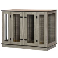 PawHut Furniture Style Dog Crate with Removable Divider, Dog Crate Side End Table Indoor with Double Doors, for Small to Large Dogs, 47" x 23.5" x 35", Dark Walnut(m-11)