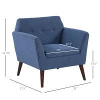 HOMCOM Traditional Living Room Chair, Armchair with Button Tufted Polygonal Straight Back, Single Sofa with Thick Padding, Blue(m-3)
