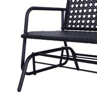 Outsunny Patio 2-Person Wicker Glider Bench Rocking Chair, Outdoor All-Hand Woven PE Rattan Loveseat w/ Ergonomic Design Rocking System for Patio, Garden, Porch, Lawn, Black(m-9)