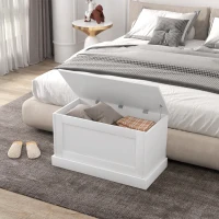 HOMCOM 31.5 Inches Storage Chest, Storage Trunk with Safety Hinge, Wooden Box for Living Room, White Wood Grain(m-9)