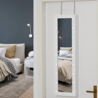 HOMCOM Jewelry Armoire with Mirror and 18 LED Lights, Wall-Mounted/Over-The-Door Cabinet with 3 Mountable Heights, White(m-10)