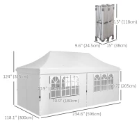 Outsunny 20x10 Pop Up Canopy with 6 Removable Sidewall, Carry Bag and 6 Sand Bags, Height Adjustable Instant Sun Shelter, White(m-3)