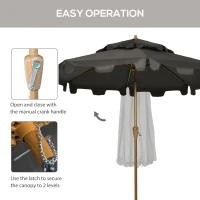 Outsunny 9' Patio Umbrella with Push Button Tilt and Crank, Double Top Ruffled Outdoor Market Table Umbrella with 8 Ribs, for Garden, Deck, Pool, Gray(m-5)