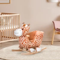 Qaba Wooden Plush Children Kids Rocking Horse Chair for Toddlers with Sound and Safety Belt, Giraffe Theme(m-8)