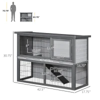 PawHut 42.5" Wooden Rabbit Hutch Bunny Cage Small Animal House Enclosure with Ramp, Removable Tray and Weatherproof Roof for Outdoor, Gray(m-3)