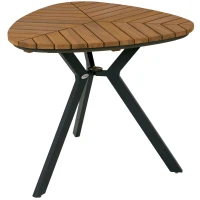 Outsunny 35.4" Outdoor Dining Table with Slatted Acacia Wood Leaf Tabletop, Patio Table with Steel Legs for Garden, Yard, Teak(m-11)