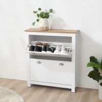 HOMCOM Modern Shoe Cabinet with 2 Flip Drawers and Adjustable Shelves, 12 Pair Shoe Storage Organizer for Hallway, White(m-8)