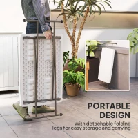 Outsunny Folding Outdoor Patio Table, 3-Level Adjustable Camping Table Picnic Table with HDPE Top, Steel Legs, White(m-5)