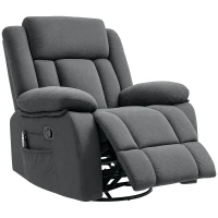 HOMCOM Recliner Massage Armchair with Heat, Oversized Swivel Rocker with Footrest, Remote and Side Pockets, Gray(m-1)
