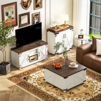 HOMCOM Sideboard Buffet, Kitchen Storage Cabinet with Barn Door and Adjustable Shelves, White and Brown(m-10)