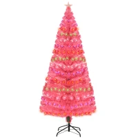 HOMCOM 6ft Tall Fir Artificial Christmas Tree with Realistic Branches, 230 Multi-Color Fiber Optic LED Lights and 230 Tips, Pink(m-1)