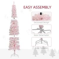 HOMCOM 7ft Snow-Flocked Artificial Christmas Tree, Slim Pencil Xmas Tree with 490 Realistic Branches, Metal Base, Pink(m-6)