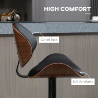 HOMCOM Bar Stools Set of 2, Modern PU Leather Adjustable Swivel Barstools with Curved Back, Footrest and Steel Base, Black(m-6)