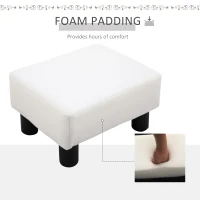 HOMCOM Ottoman Foot Rest, Small Foot Stool with Faux Leather Upholstery, Rectangular Ottoman Footrest with Padded Foam Seat and Plastic Legs, Bright White(m-4)