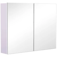 HOMCOM Bathroom Mirror Cabinet, Wall-Mounted Storage Organizer with Double Doors, Adjustable Shelf, Light Lilac(m-2)