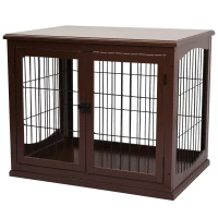 PawHut 26" Wooden Dog Cage with Double Door Entrance & Simple Modern Design, Brown(m-2)