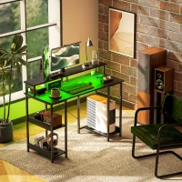 HOMCOM Computer Desk with Storage, 47" Reversible Computer Table with Power Outlets and LED Lights, Distressed Black(m-10)