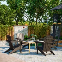 Outsunny Adirondack Chair with Cup Holder, All Weather Patio Chair HDPE Lounger, Fire Pit Seating High Back and Wide Seat for Outdoor, Backyard, Garden, Deck, Lawn, Black(m-2)