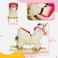 Qaba Rocking Horse Unicorn with Sound, Safety Belt, Wooden Base, for 18-36 Months(m-3)