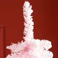 HOMCOM 7ft Snow-Flocked Artificial Christmas Tree, Slim Pencil Xmas Tree with 490 Realistic Branches, Metal Base, Pink(m-10)