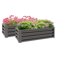 Outsunny Galvanized Raised Garden Beds, Outdoor Planter Box, Set of 2, for Flowers, Herbs and Vegetables, Dark Grey(m-11)