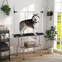 PawHut Adjustable Dog Grooming Table with 2 Safety Slings, Storage Basket, Black(m-8)