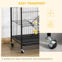 PawHut Rolling Small Animal Cage 36.6" Pet Rabbit Ferret Playpen, Animal Supply Kit Metal Black for Bunny, Pet Mink, Chinchilla(m-5)