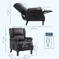 HOMCOM Massage Recliner Chair for Living Room, Push Back Recliner Sofa, Suede Wingback Reclining Chair with Extendable Footrest, Wood Legs, Remote Control, Side Pockets, Black(m-3)