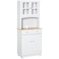 HOMCOM Coastal Style Kitchen Buffet and Hutch Wooden Storage Cupboard with Framed Glass Door LouveredCabinet  Drawers Microwave Space for Dining Room  Living Room  White(m-2)