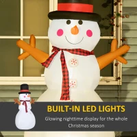 HOMCOM 6ft Tall Giant Outdoor Indoor Inflatable Snowman Christmas Decoration for Lawn with Hat Scarf LED Lights(m-4)