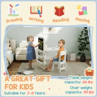 Qaba 3 in 1 Kids Table and Chair Set with Storage, Whiteboard, Blackboard & Roll Paper for 3-8 Years, White(m-9)