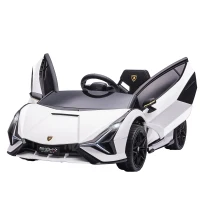 Aosom 12V Lamborghini SIAN Licensed Electric Car for kids with Remote Control, Horn, Music, & Headlights, White(m-11)